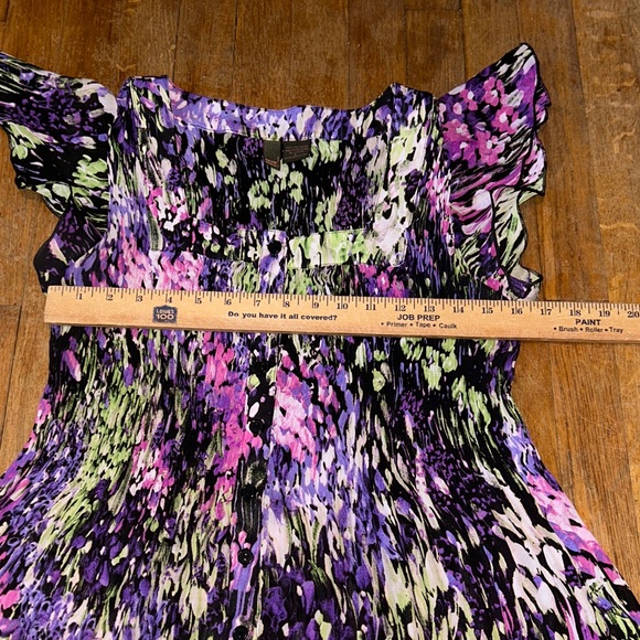 Vibrant Y2K Purple and Green‎ Women's Crinkle Blouse Stretch Shirt - Picture 6 of 7